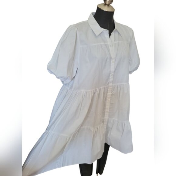 Zara Flounce Mini Dress Tiered Baby Doll Puff Sleeve Sz XL - Picture 3 of 13